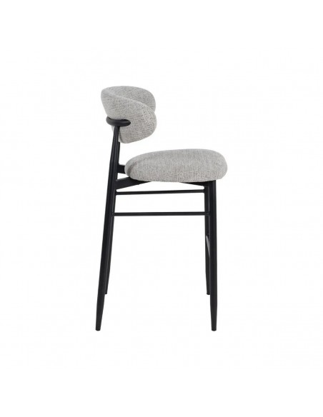 Banqueta de design LORIA 75 cm, tecido cinza e metal cor preto