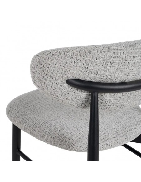 Banqueta de design LORIA 75 cm, tecido cinza e metal cor preto