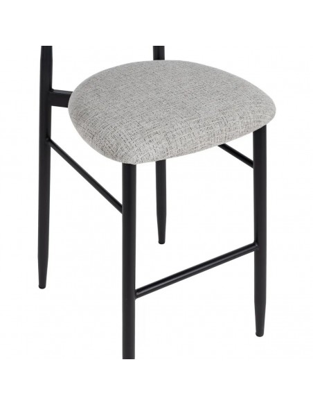 Banqueta de design LORIA 75 cm, tecido cinza e metal cor preto
