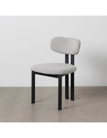 Cadeira de jantar de design KOBE em tecido cinza e metal preto