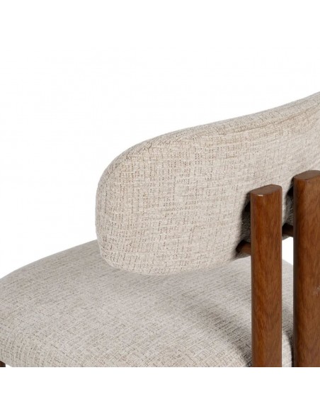 Banqueta de design KOBE 75 cm, tecido bege e metal cor Nogueira