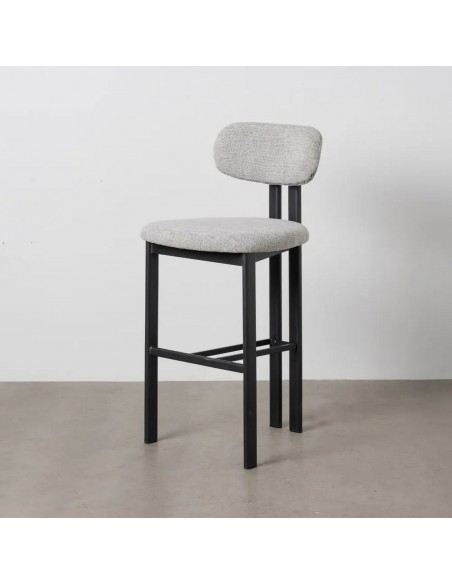 Banqueta de design KOBE 75 cm, tecido cinza e metal cor preto
