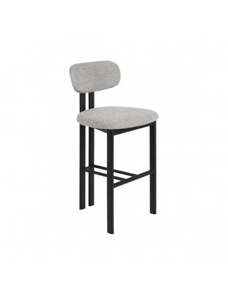 Banqueta de design KOBE 75 cm, tecido cinza e metal cor preto