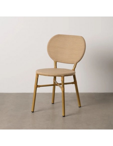 Silla apilable de Aluminio símil ratán y Textileno beige BREEZE