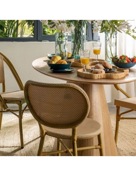 Silla apilable de Aluminio símil ratán y Textileno beige BREEZE