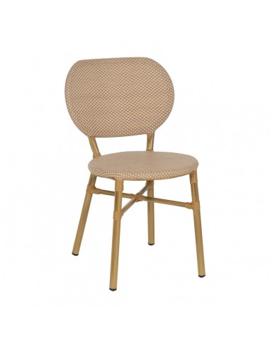 Cadeira empilhável em alumínio com aspeto de rattan e textilene bege BREEZE