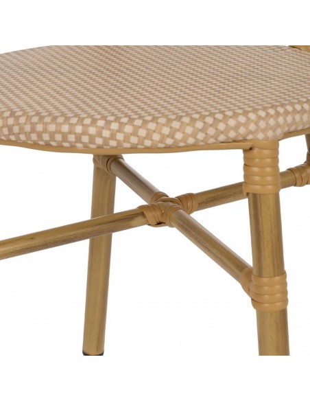 Cadeira empilhável em alumínio com aspeto de rattan e textilene bege BREEZE