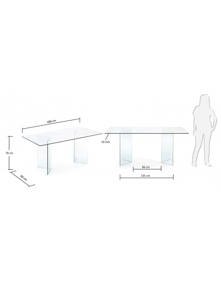 Mesa BURANO Comedor 180x90 Cristal Transparente Mesa BURANO Comedor 180x90 Cristal Transparente