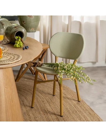 Silla apilable de Aluminio símil ratán y Textileno aguamarina BREEZE