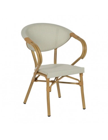 Cadeira com braços empilháveis, fabricada em alumínio tipo rattan e textilene BREEZE água-marinha