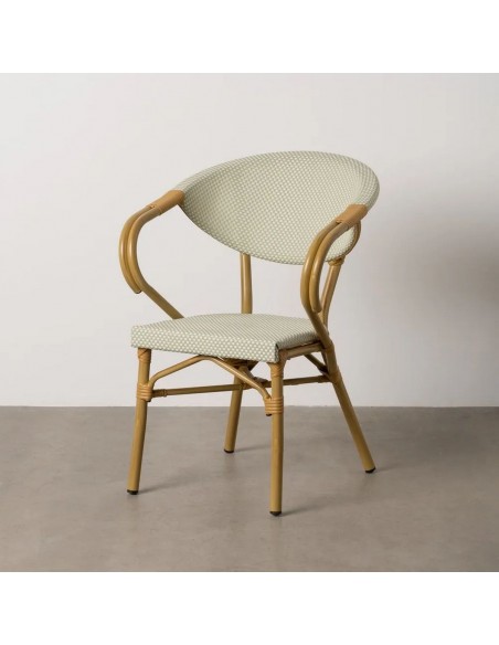 Silla con brazos apilable de Aluminio símil ratán y Textileno BREEZE aguamarina