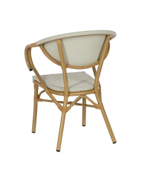 Silla con brazos apilable de Aluminio símil ratán y Textileno BREEZE aguamarina