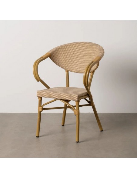 Silla, con brazos apilable de Aluminio símil ratán y Textileno beige BREEZE