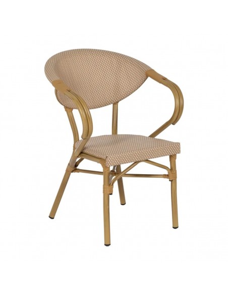 Silla, con brazos apilable de Aluminio símil ratán y Textileno beige BREEZE