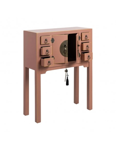 Mesa de Console Oriental SHIAN, 63 x 26, Mocha, 2 Portas e 6 Gavetas
