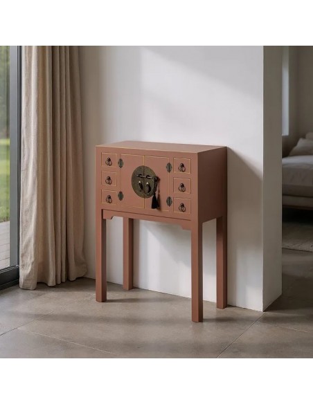 Mesa de Console Oriental SHIAN, 63 x 26, Mocha, 2 Portas e 6 Gavetas