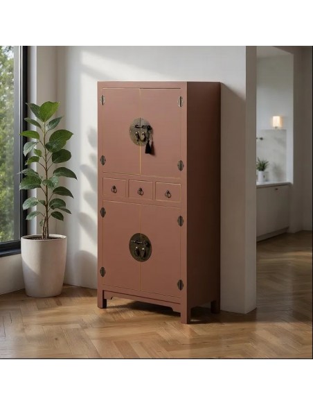 Aparador Oriental Alto SHIAN, 131 x 63 cm, Cor Mocha. 2 portas e 3 gavetas