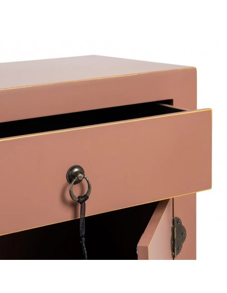 Mesita Oriental SHIAN 45 x 26,moka, 2 puertas y 1 cajón