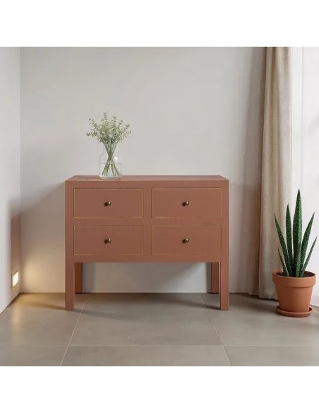 Cómoda de diseño Oriental HANZO 80 x 66 moka, 4 cajones.