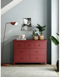 Cómoda mediterránea MISTI 110 x 80, 7 cajones, pino en rojo 2