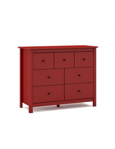 Cómoda mediterránea MISTI 110 x 80, 7 cajones, pino en rojo