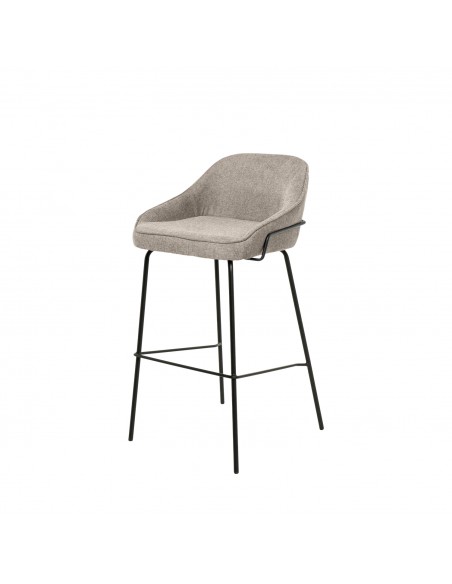 Banco alto LOUIS 76 cm. Estofamento taupe com pés de metal.