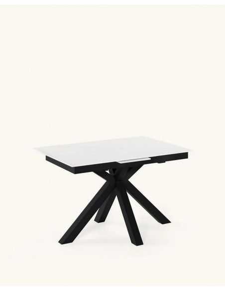 Mesa extensível ATMINDA 160 (220) x 90, porcelânico branco e metal preto