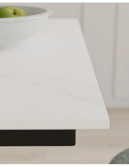 Mesa extensible ATMINDA 160(220) x 90, porcelánico blanco y metal negro