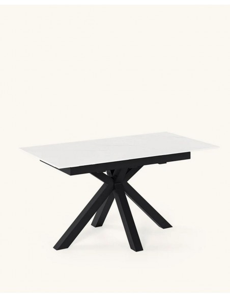 Mesa extensible ATMINDA 160(220) x 90, porcelánico blanco y metal negro