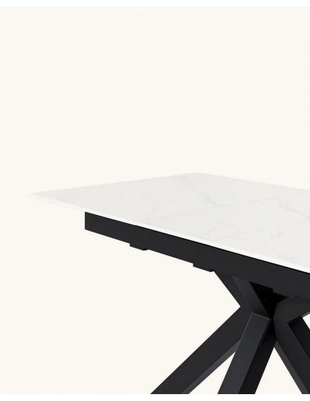 Mesa extensible ATMINDA 160(220) x 90, porcelánico blanco y metal negro