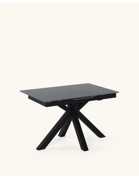 Mesa extensible ATMINDA 160(220) x 90, porcelánico gris y metal negro