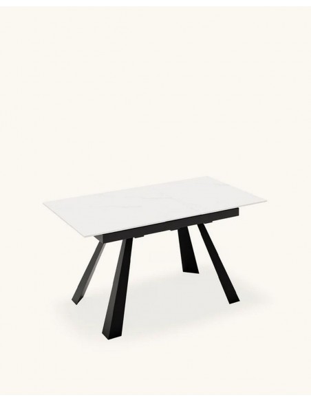 Mesa extensible JUDY 160(220) x 90, porcelánico blanco y metal negro