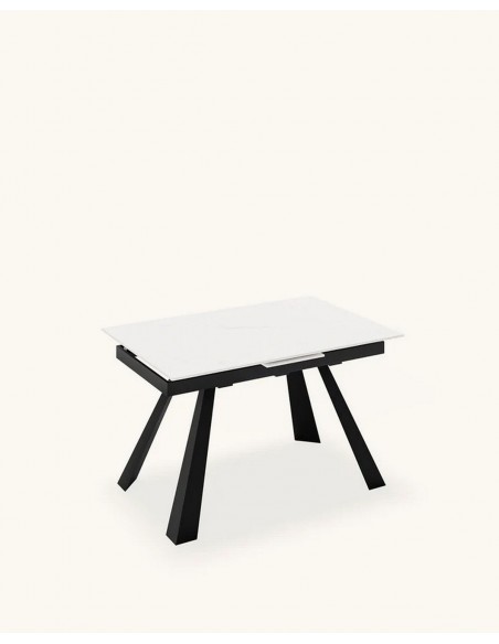Mesa extensível JUDY 140(180) x 90, porcelânico branco e metal preto