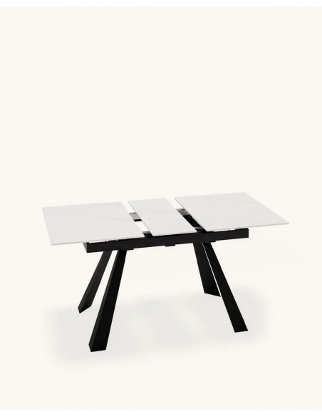 Mesa extensível JUDY 140(180) x 90, porcelânico branco e metal preto