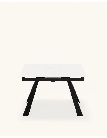 Mesa extensível JUDY 120 (150) x 80, porcelana branca e metal preto