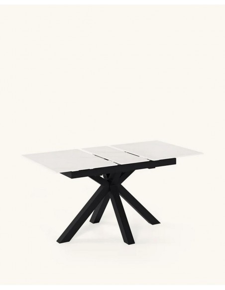 Mesa extensível ARGO 140 (180) x 90, porcelânico branco e metal preto