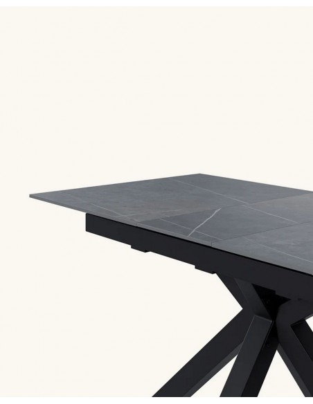 Mesa extensível ARGO 120 (150) x 80, porcelânico cinza e metal preto