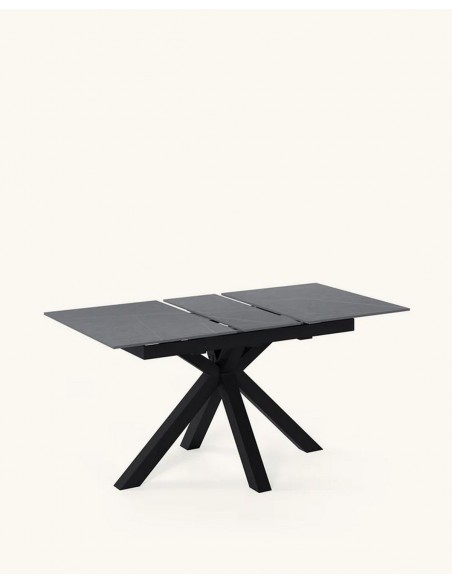 Mesa extensível ARGO 140 (180) x 90, porcelânico cinza e metal preto