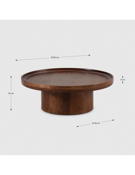 Mesa de Centro Redonda GISELLE 80 en Madera de Mango marrón oscuro