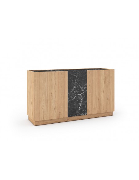 Aparador DIONE 140 x 42, 3 portas em melamina de carvalho e aspeto de mármore preto