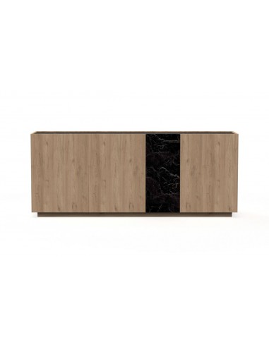 Aparador DIONE 180 x 42, 4 Puertas en Melamina Roble y simil Mármol Negro