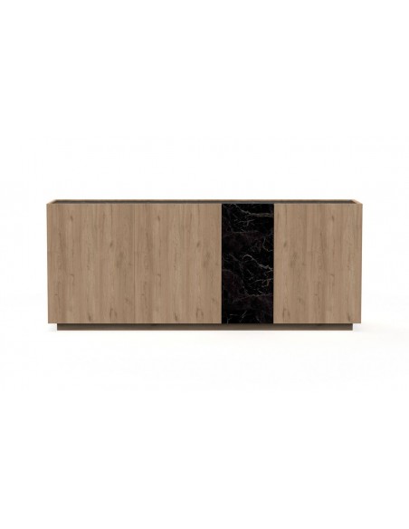 Aparador DIONE 180 x 42, 4 Puertas en Melamina Roble y simil Mármol Negro