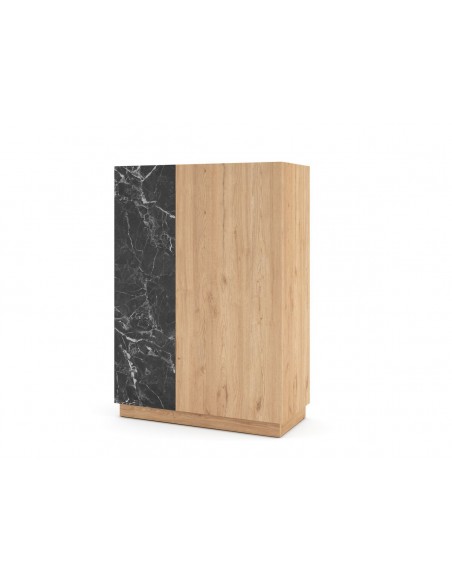 Aparador alto DIONE 127 x 90, 2 portas em melamina de carvalho e símil de mármore preto