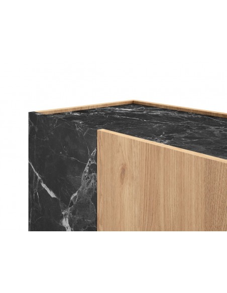 Aparador DIONE 80 x 78, 2 portas em melamina de carvalho e símil mármore preto