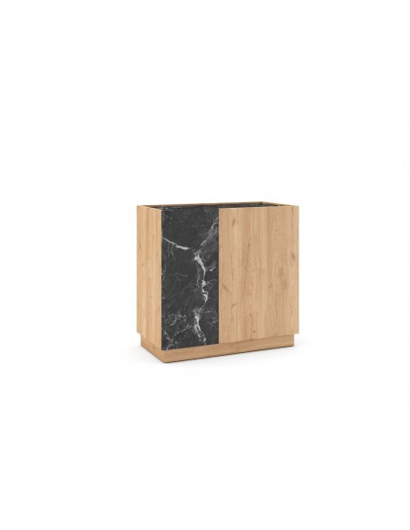 Aparador DIONE 80 x 78, 2 Puertas en Melamina Roble y símil Mármol Negro