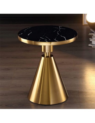 Mesa lateral de design JASS 50, ouro, tampo de cerâmica de mármore preto