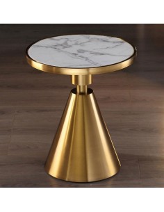 Mesa lateral de design JASS 50, ouro, tampo de cerâmica...