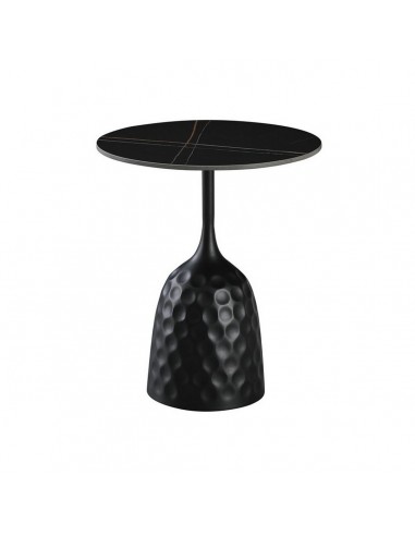Mesa redonda 50 auxiliar de diseño CAVEZZ, tapa cerámica mármol y metal negro