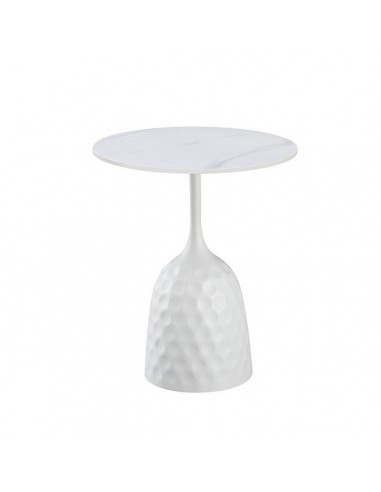 Mesa redonda 50 lateral de design CAVEZZ, tampo de cerâmica de mármore branco