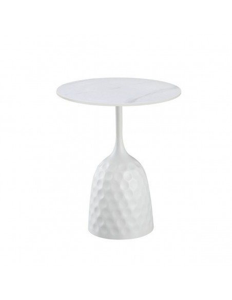 Mesa redonda 50 lateral de design CAVEZZ, tampo de cerâmica de mármore branco